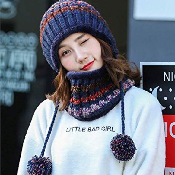Women\'s Fleece-Lined Beanie Scarf Set with Pompoms & Ear Flaps main image 6
